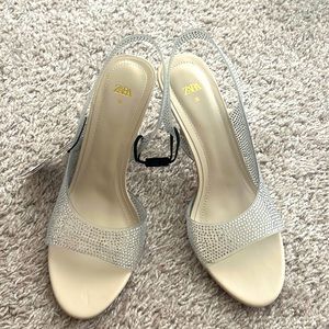 Zara rhinestone clear vinyl heeled sandals size 38